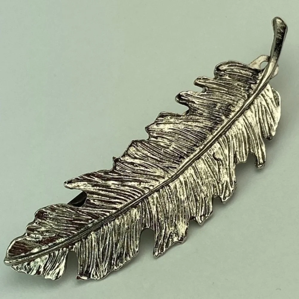 Feather Metal Hair Clip Silver‎ Tone Boho